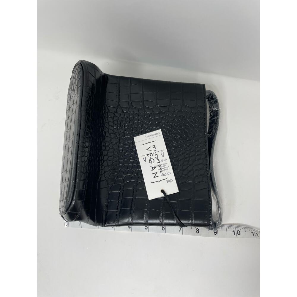 AOTA Elena Black Vegan Leather Croc Top Handle Bucket Bag Detachable Crossbody - Picture 7 of 9